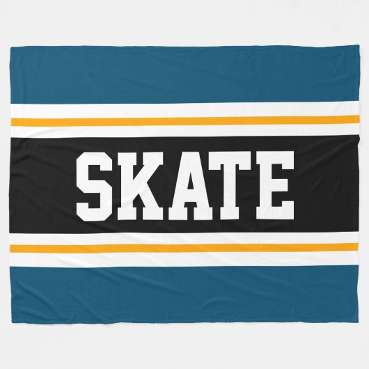 Couverture Polaire SKATE Large TURQUOISE Bleu Jaune Noir Rayures de c (Devant (Horizontal))