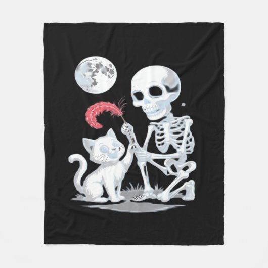 Couverture Polaire Skeleton Chat Halloween drôle mignon Éffrayant ess (Devant)