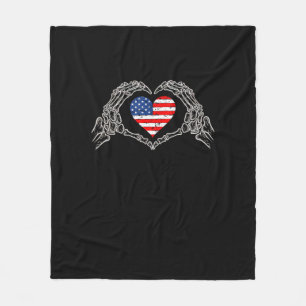 Couverture Polaire Skeleton Hand Heart 4e Du Drapeau Américain Patrio