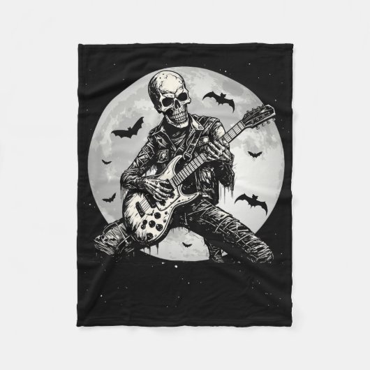 Couverture Polaire Skeleton Jouer Guitare Punk Rock Musique Halloween (Devant)