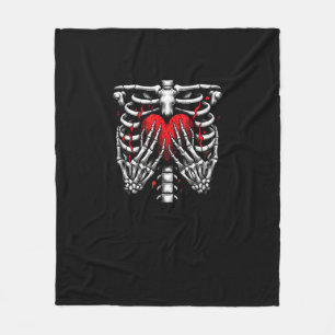 Couverture Polaire Skeleton Mains tenant Coeur Halloween Costume amus