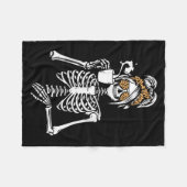 Couverture Polaire Skeleton Messy Bun Coffee Drinking Halloween Costu (Devant (Horizontal))
