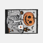 Couverture Polaire Skeleton Pumpkin Drinking Coffee Men Women Hallowe (Devant (Horizontal))