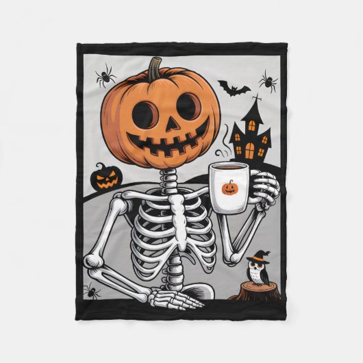 Couverture Polaire Skeleton Pumpkin Drinking Coffee Men Women Hallowe (Devant)