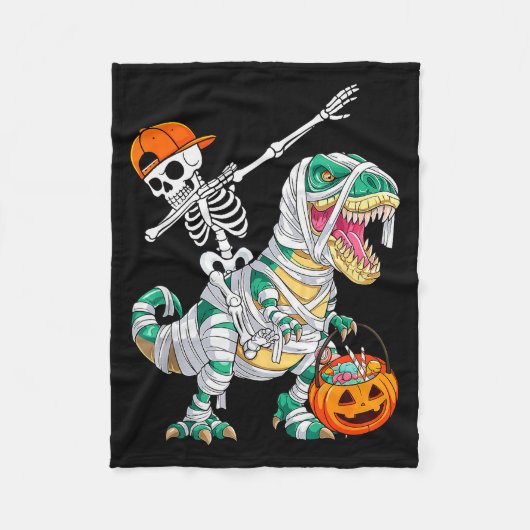 Couverture Polaire Skeleton Riding Dancing Dab Dinosaur T Rex Hallowe (Devant)