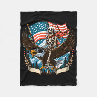 Couverture Polaire Skeleton Riding Eagle Usa American 4 juillet Pat