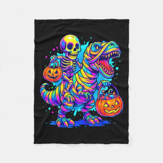 Couverture Polaire Skeleton Riding Mummy Dinosaur T Rex Halloween Fun (Devant)