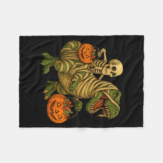 Couverture Polaire Skeleton Riding Mummy Dinosaur T Rex Halloween Fun (Devant (Horizontal))