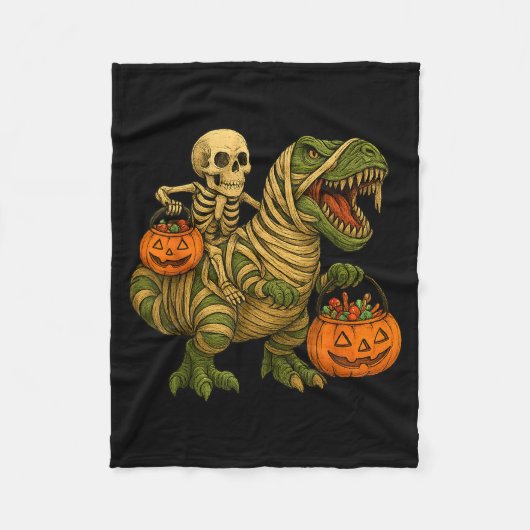 Couverture Polaire Skeleton Riding Mummy Dinosaur T Rex Halloween Fun (Devant)