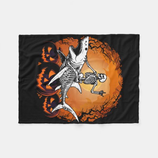 Couverture Polaire Skeleton Riding Shark Lazy Halloween Costume Funny (Devant (Horizontal))