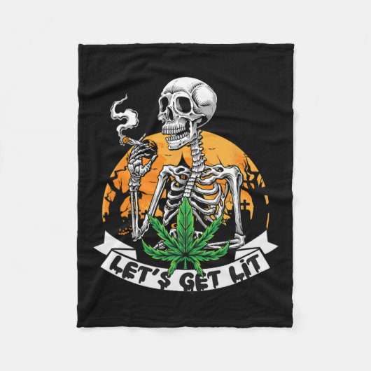 Couverture Polaire Skeleton Stoner Fumer Mauvaise herbe Obtenons Lit (Devant)