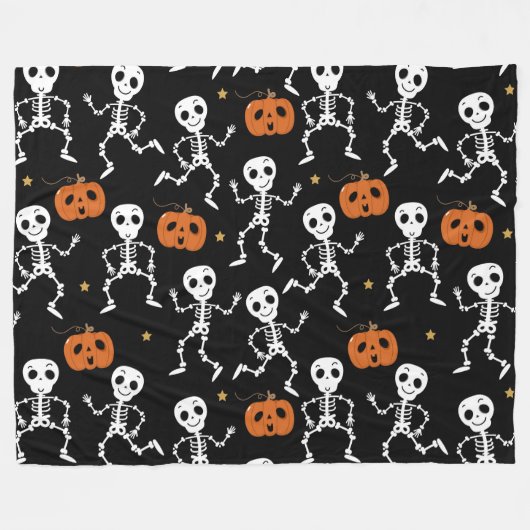 Couverture Polaire Skeletons mignons d'Halloween et Citrouille (Devant (Horizontal))