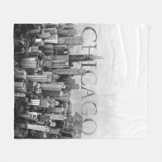 Couverture Polaire Sketch de Chicago Skyline (Devant (Horizontal))