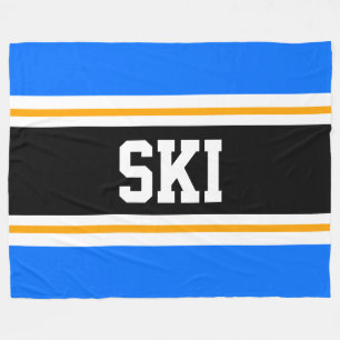 Couverture Polaire SKI Large Bleu Bleu Noir Jaune Stripes De Course