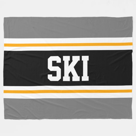 Couverture Polaire SKI Large Sporty Gris Noir Jaune Stripes De Course (Devant (Horizontal))