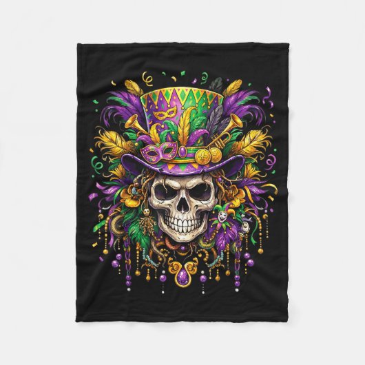 Couverture Polaire Skull Mardi Gras Men Women Kids Carnival New Orlea (Devant)