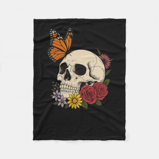 Couverture Polaire Skulls Monarch Butterfly Flowers Halloween Men Wom (Devant)