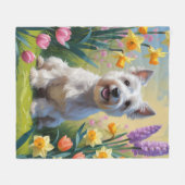 Couverture Polaire Skye Terrier Chien Fleurs de printemps Peinture (Devant (Horizontal))