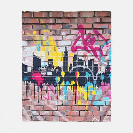Couverture Polaire Skyline urbain peint en Spray (Devant)