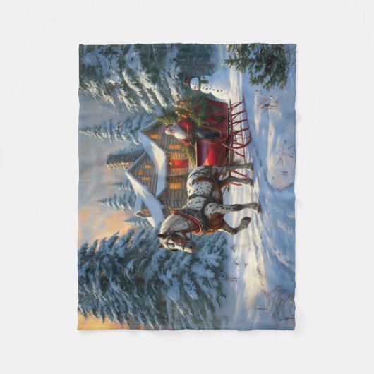 Couverture Polaire Sleigh Père Noël à cheval de Noël (Devant)