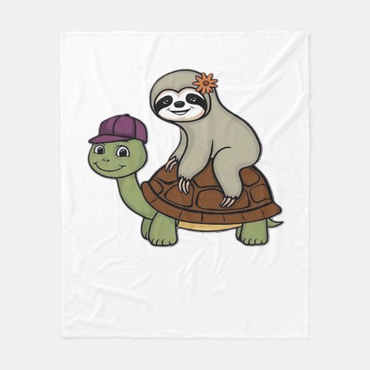 Couverture Polaire Sloth chevauchant une tortue T-Shirt classique (Devant)
