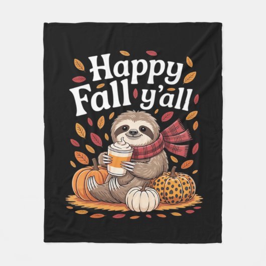 Couverture Polaire Sloth tenant citrouille épices heureux automne Yal (Devant)