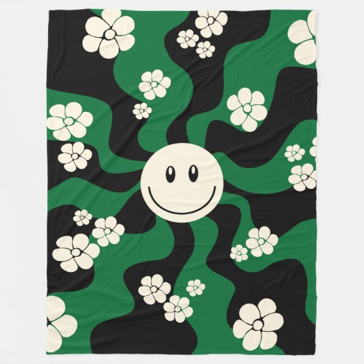 Couverture Polaire Smile - Vert, Crème et Noir (Devant)