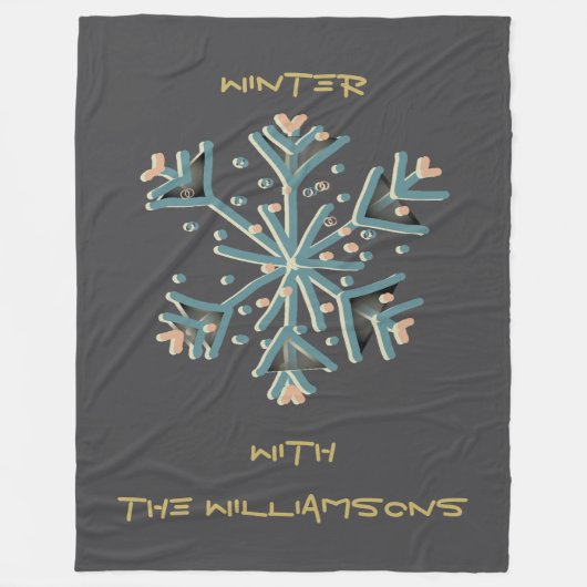 Couverture Polaire Snowflake script gris or turquoise simple moderne  (Devant)
