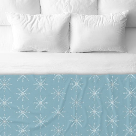 Couverture Polaire Snowflakes Blue Fleece Blanche