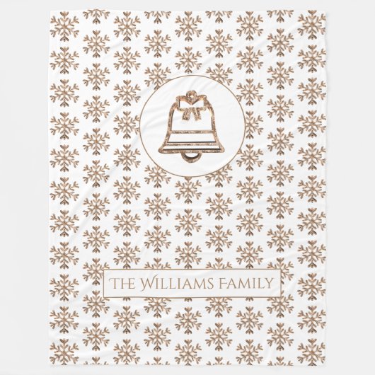 Couverture Polaire Snowflakes Motif White et Gold Christmas Bell (Devant)