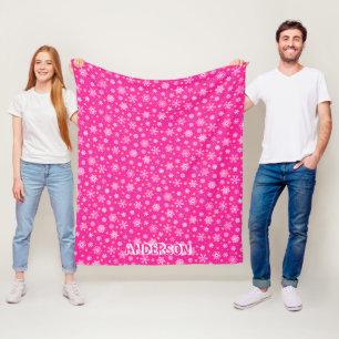 Couverture Polaire Snowflakes Rose Hot Rose Moderne Chic Nom Personna