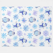 Couverture Polaire Snowflakes, Snowmen et Pingouins de Noël (Devant (Horizontal))