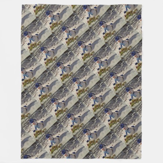 Couverture Polaire Snowman avec casquette bleu, gants et écharpe (Devant)