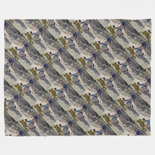 Couverture Polaire Snowman avec casquette bleu, gants et écharpe (Devant (Horizontal))
