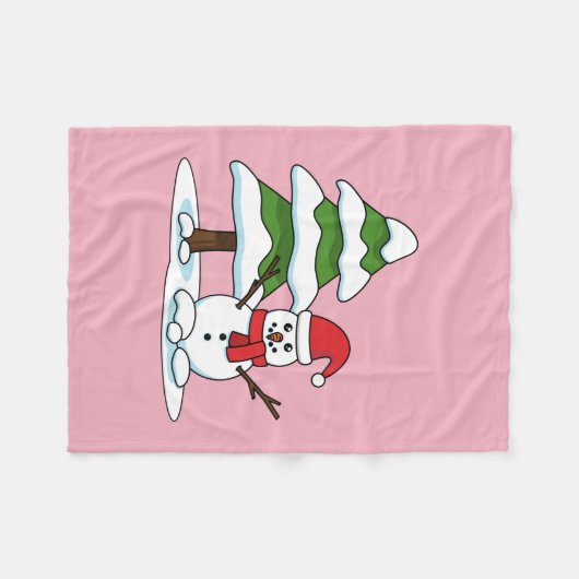 Couverture Polaire Snowman avec Snowman Pine Tree (Devant (Horizontal))