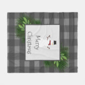 Couverture Polaire Snowman Gris Buffalo Plaid Toison Blanche (Devant (Horizontal))