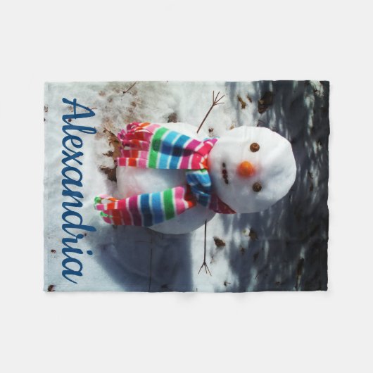 Couverture Polaire Snowman personnalisé avec arc-en-ciel (Devant (Horizontal))