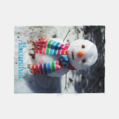 Couverture Polaire Snowman personnalisé avec Rainbow Scarf Fleece Bla (Devant (Horizontal))