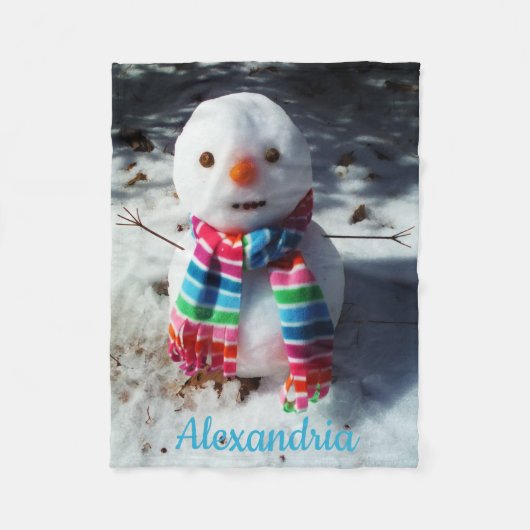 Couverture Polaire Snowman personnalisé avec Rainbow Scarf Fleece Bla (Devant)