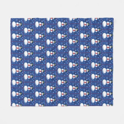 Couverture Polaire Snowmen mignon en bleu avec des flocons de neige (Devant (Horizontal))