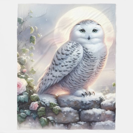 Couverture Polaire Snowy Owl in Moonlit Winter Garden (Devant)