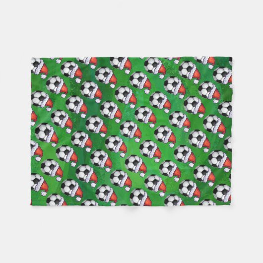 Couverture Polaire Soccer Ball Santa Hat Motif sur Vert (Devant (Horizontal))