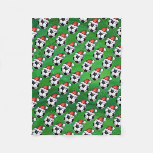 Couverture Polaire Soccer Ball Santa Hat Motif sur Vert (Devant)