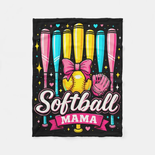 Couverture Polaire Softball Mama Softball Coquette Bow Softball (Devant)
