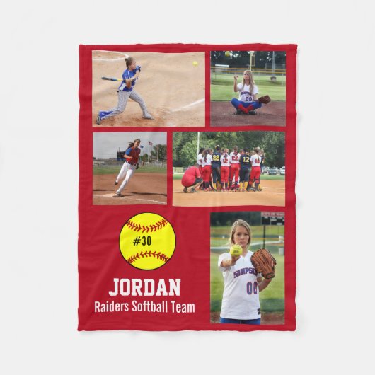 Couverture Polaire Softball personnalisé 5 Photo Collage Nom d'équipe (Devant)