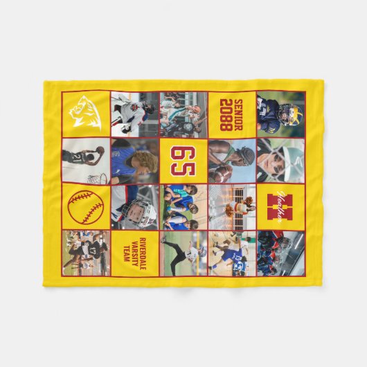 Couverture Polaire Softball Team Senior Night Custom Photo Yellow Red (Devant (Horizontal))