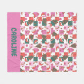 Couverture Polaire Soirée de Noël rose-vert personnalisée À damiers (Devant (Horizontal))
