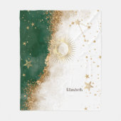 Couverture Polaire Soleil Or Céleste Et Étoiles Lune Vert (Devant)