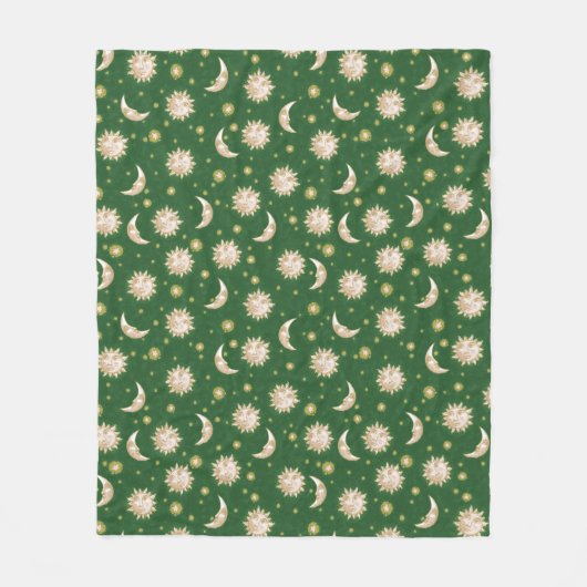 Couverture Polaire Soleil or et Lune sur Green Forest (Devant)