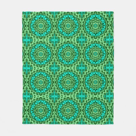 Couverture Polaire Soleil Sud-Ouest Mandala Batik, Vert citron (Devant)